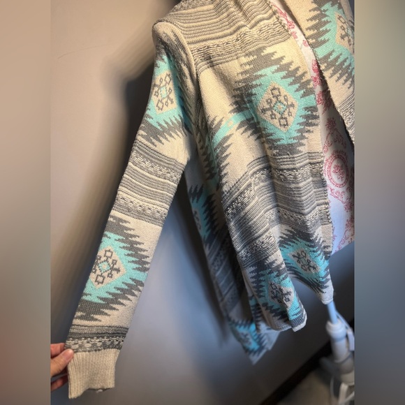 DREAMERS Gray Mint Aztec Southwestern Santa Fe Waterfall Open Cardigan sz Small - Picture 5 of 13